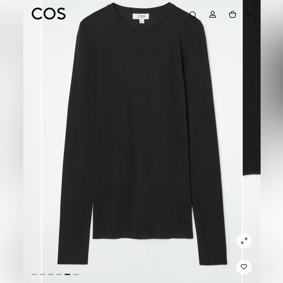 COS Black Wool Lightweight Long Sleeve Knit Crewneck T-Shirt - Picture 1 of 11